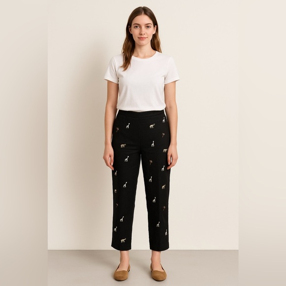 Peter Martin Pants - Peter Martin Black Linen Blend Embroidered Animal Pants - Size 12